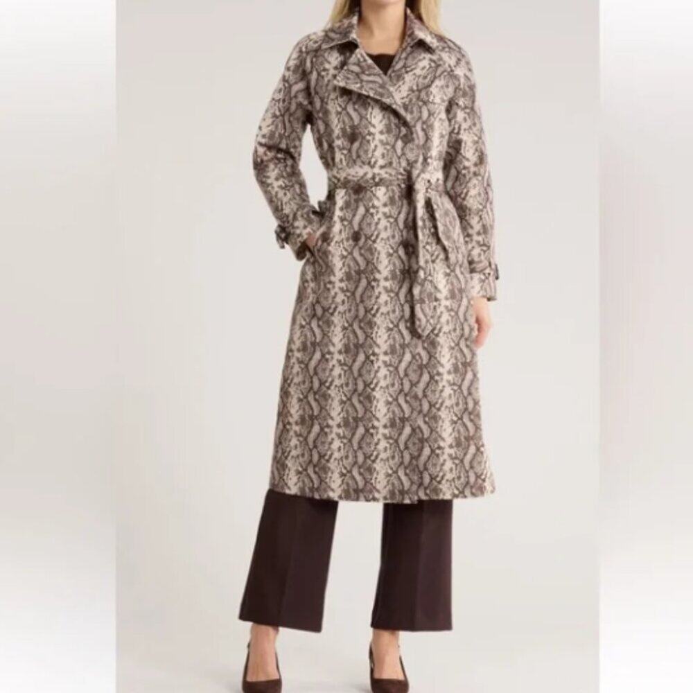 NWT Rebecca Minkoff Animal Print Long Line Trench Coat Size XL